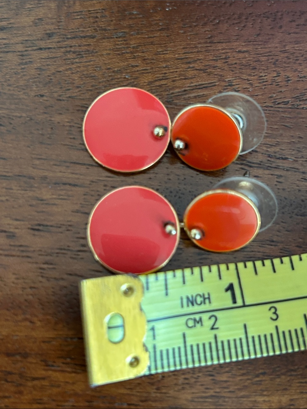 Coral and Red Double Disc JCrew Stud Earrings